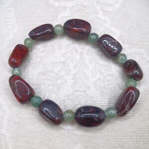 Tumbled Gemstone Bracelet Deep Red Beaded Green Aventurine Unisex Stackable NEW